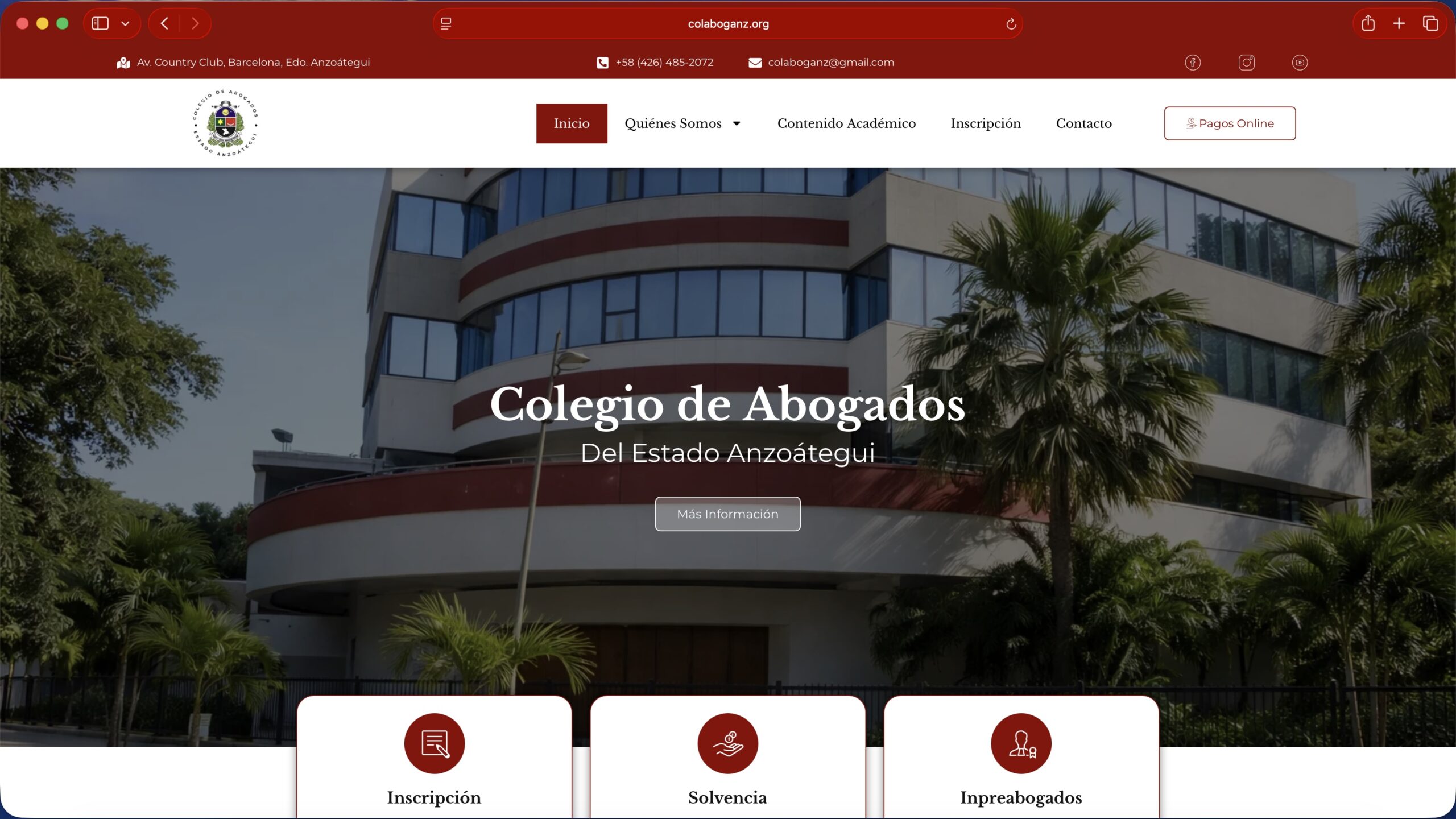 Web institucional para Colegio de Abogados de Anzoátegui Venezuela