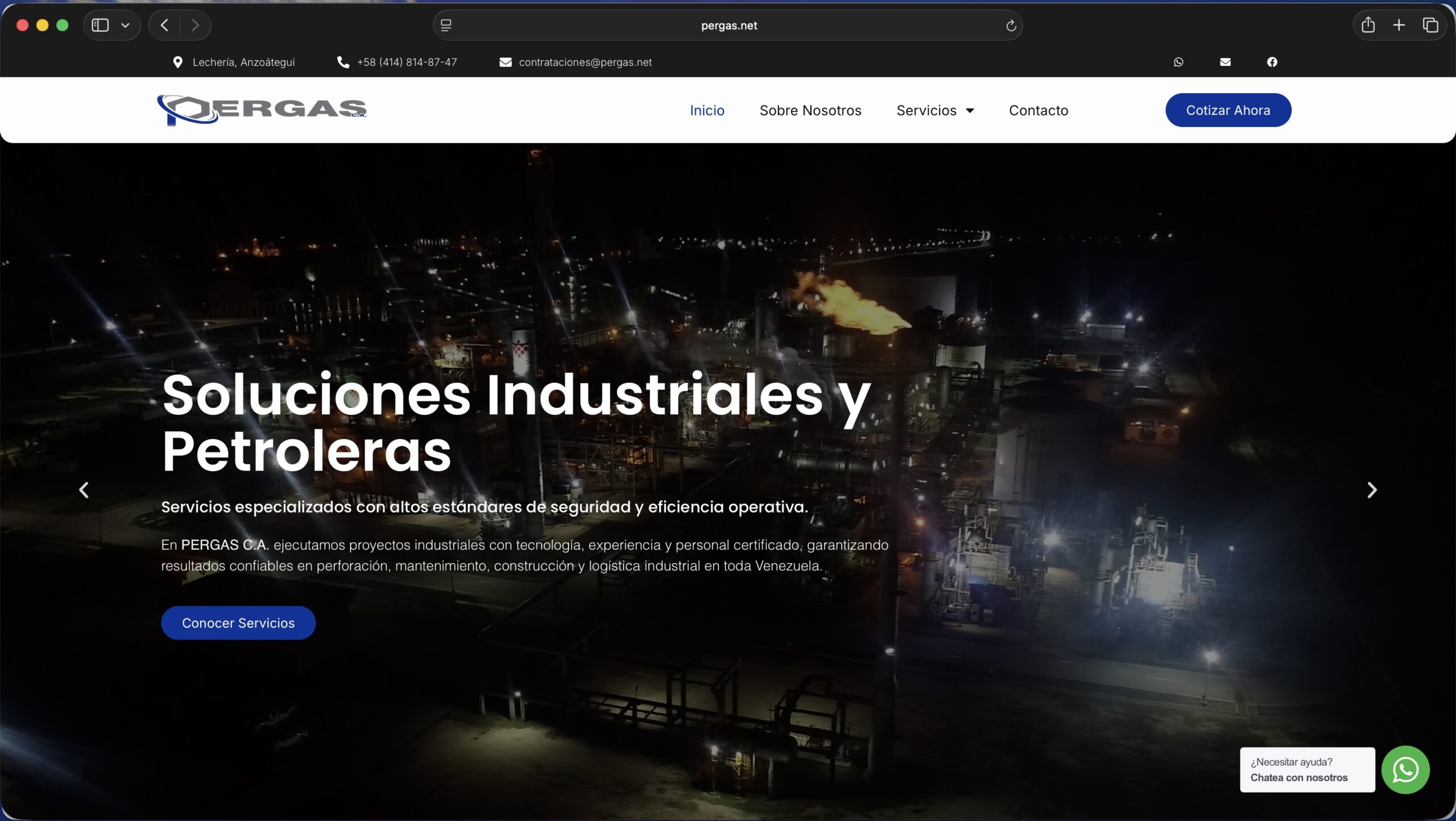 Página web corporativa para empresa de servicios petroleros en Venezuela - Pergas CA